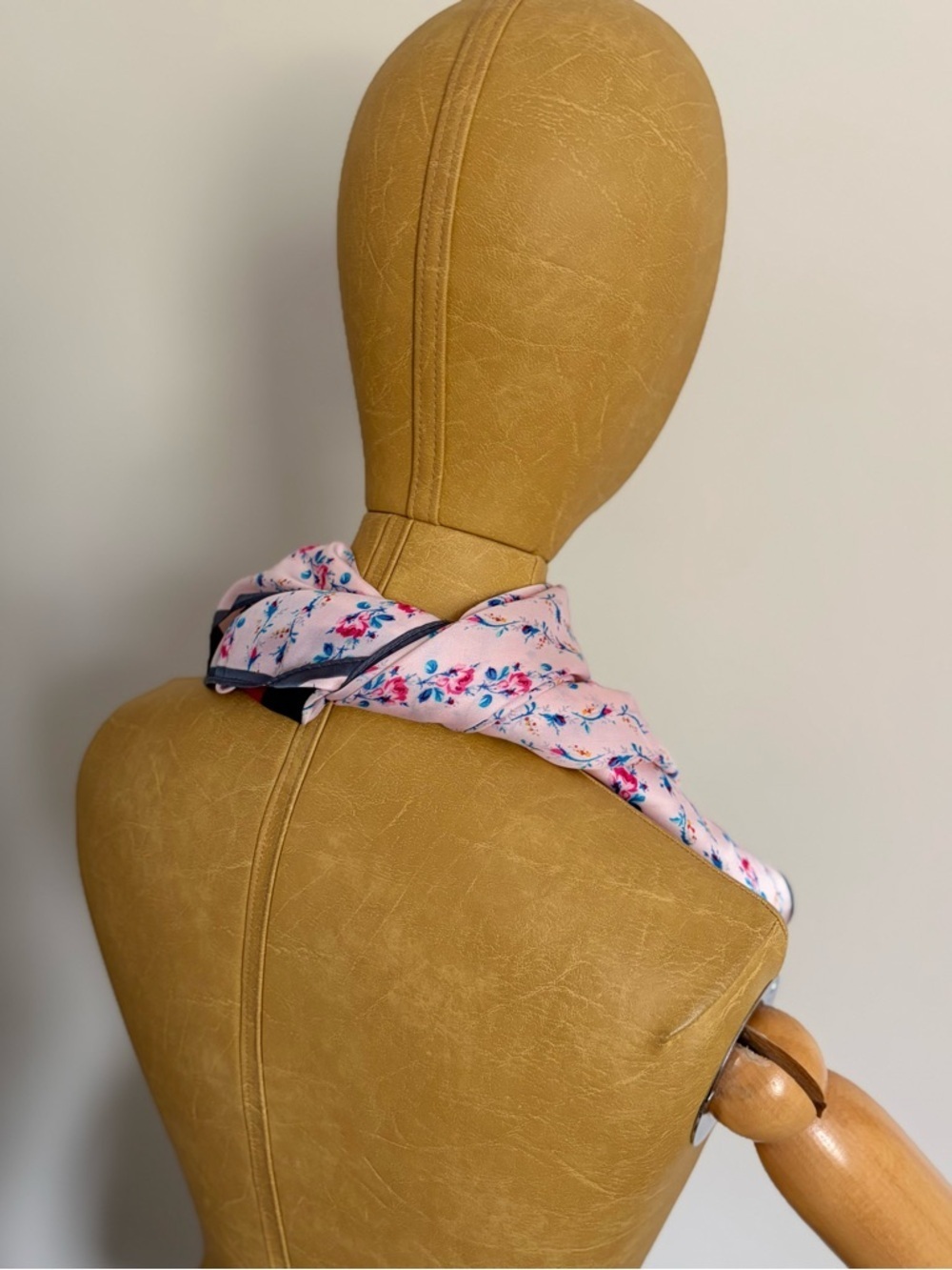 Floral Pink Silk Scarf with Green & Red Accent - Picture 3 of 8
